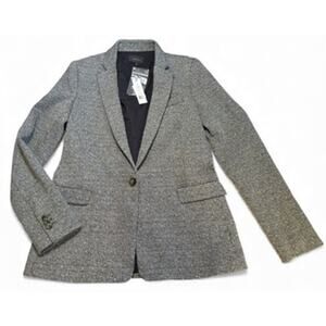 Theory Dancey K Tweed Blazer Sz 8 Black White Preppy Work Academia Capsule Brit